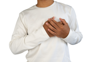 Man holding heart with both hand isolated png