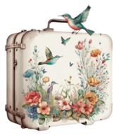 watercolor vintage suitcase with floral design, png