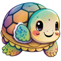 coloré et espiègle bébé tortue illustration dans aquarelle style avec l'eau laissez tomber éclaboussure, ai génératif png