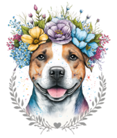 puppy with flowers, dog head with flowers, isolated, png