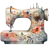 Vintage Sewing Machine Floral Watercolor Graphic, png