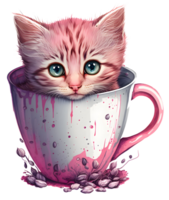 cute cat in a cup showing only the face with adorable look, watercolor, png