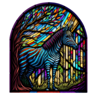 gebrandschilderd glas zebra, Woud dier kunst, ai generatief png