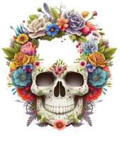 skull with flowers isolated, png