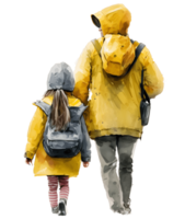 Father and daughter walking isolated, watercolor, png