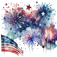 Watercolor fire crack, fire burst in the sky,  4th of July element, AI Generative png