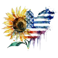 watercolor sunflower with american flag, 4th of july, png