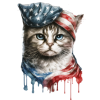 Watercolor Cat with USA flag, 4th of July element, png