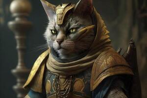 Cat as famous Gengis Kahn historical character portrait illustration photo