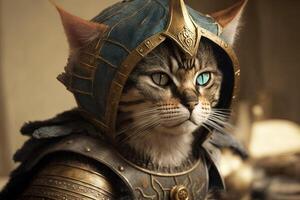 gato como famoso Gengis Kahn histórico personaje retrato ilustración generativo ai foto