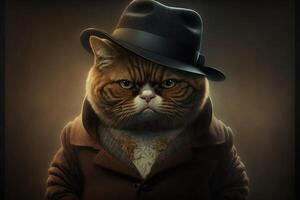 mafia boss cat Portrait illustration photo