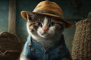 Cat as Farmer character portrait illustration photo