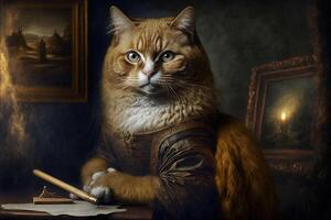Leonardo da vinci Cat as famous historic character illustration photo
