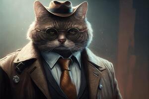 mafia boss cat Portrait illustration photo