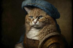 Leonardo da vinci gato como famoso histórico personaje ilustración generativo ai foto