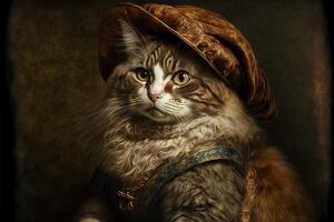 Leonardo da vinci gato como famoso histórico personaje ilustración generativo ai foto