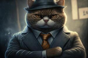 mafia boss cat Portrait illustration photo