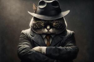 mafia boss cat Portrait illustration photo