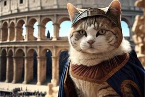 gato como romano emperador a coliseo Roma ilustración generativo ai foto