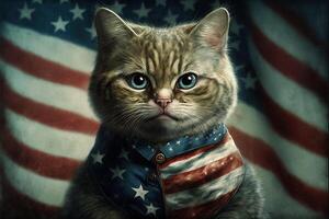 Patriotic american cat with usa star and stripes flag colors illustration photo