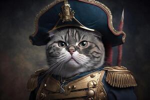 gato con un Napoleón sombrero ilustración generativo ai foto