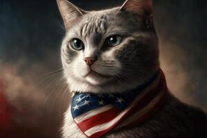 Patriotic american cat with usa star and stripes flag colors illustration photo