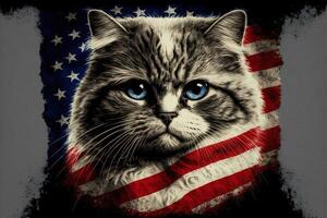 Patriotic american cat with usa star and stripes flag colors illustration photo