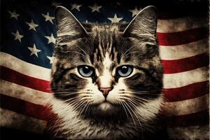 patriótico americano gato con Estados Unidos estrella y rayas bandera colores ilustración generativo ai foto