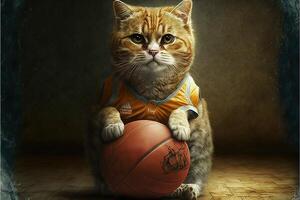 Cute cat basketball player illustration photo