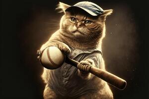 Cute cat baseball player illustration photo