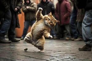 gato frenado danza del freno en el ciudad calle ilustración generativo ai foto