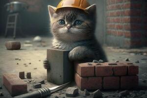 bricklayer cat working job profession illustration photo