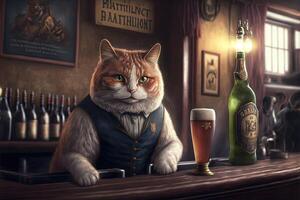 gato barman mezcla bebidas en un bar ilustración generativo ai foto