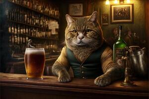 cat barman mixing drinks in a bar illustration photo