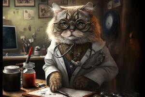 cat doctor llustration photo