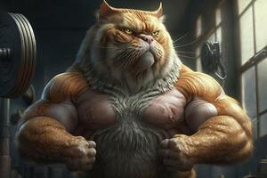 Strong cat body builder super muscles illustration photo