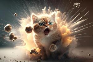 Cat exploding during a scientific experiment illustration photo
