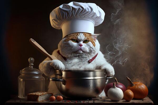 funny cat in a chef hat cooking food in the kitchen Generative AI 22081114  Stock Photo at Vecteezy