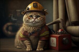 gato en un bombero traje y atuendo ilustración generativo ai foto