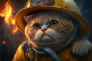 cat in a fireman suit and outfit illustration photo