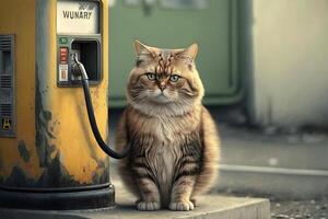 gas pump gas station cat working job profession illustration photo