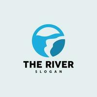 River Logo Design, River Creek Vector, Riverside Illustration With A Combination Of Mountains And Nature, Product Brand vector