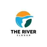 River Logo Design, River Creek Vector, Riverside Illustration With A Combination Of Mountains And Nature, Product Brand vector