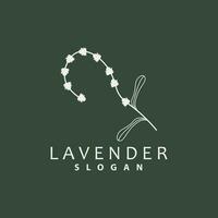 lavanda logo, sencillo elegante púrpura flor planta vector, saludo tarjeta diseño, bandera, flor ornamento, lavanda mano dibujado boda, icono símbolo ilustración vector