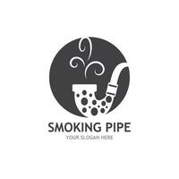 Smoking pipe black and white contour drawing logo vector