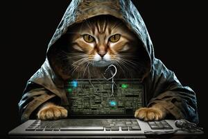 hacker gato trabajando trabajo profesión ilustración generativo ai foto