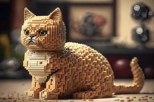 cat made of plastic bricks illustration photo