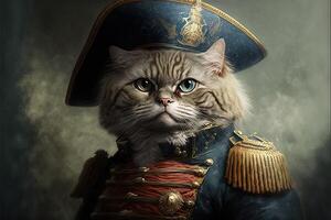 ilustración de emperador gato en Napoleón disfraz generativo ai foto