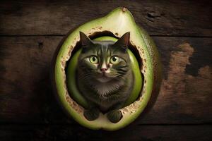 cat made out of avocado illustration photo