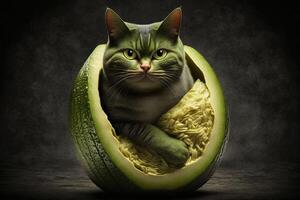 gato hecho fuera de aguacate ilustración generativo ai foto